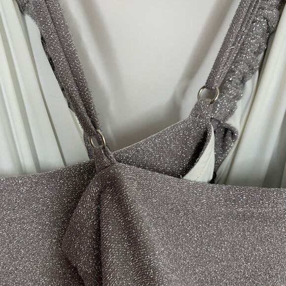 Patbo Lurex Cut Out Maxi Lace Up Dress Silver Sparkle Womens Glamorous Size 10 - Picture 4 of 16